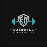 kreativ Brief em Logo Design zum Fitnessstudio oder Fitness mit einfach Schild und Hantel Design Stil vektor