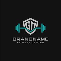 kreativ Brief gm Logo Design zum Fitnessstudio oder Fitness mit einfach Schild und Hantel Design Stil vektor