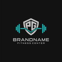 kreativ Brief pg Logo Design zum Fitnessstudio oder Fitness mit einfach Schild und Hantel Design Stil vektor