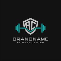 kreativ Brief rc Logo Design zum Fitnessstudio oder Fitness mit einfach Schild und Hantel Design Stil vektor