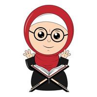 söt flicka hijab tecknad serie illustration vektor