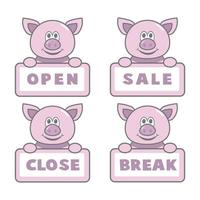 offene und geschlossene Schilder, süßes Schwein. Vektor-Ikonen-Illustration. vektor