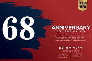 68 Jahre Jahrestag Feier Vektor mit Blau Bürste isoliert auf rot Hintergrund mit Text Vorlage Design