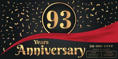 93: e år årsdag firande logotyp på mörk bakgrund med gyllene tal och gyllene abstrakt konfetti vektor design