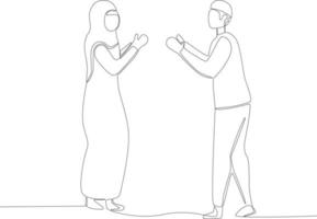 Mann und Frau grüßen jeder andere im das Moschee vektor
