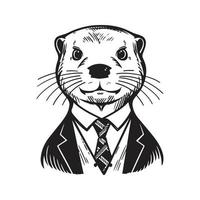 Otter mit passen und binden, Vektor Konzept Digital Kunst ,Hand gezeichnet Illustration