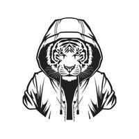 Tiger tragen Kapuzenpullover, Vektor Konzept Digital Kunst ,Hand gezeichnet Illustration