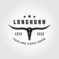 Texas Longhorn Schädel, Land Western Stier das Vieh Jahrgang Etikette Logo Design zum Familie Landschaft Bauernhof vektor