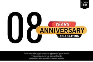 08:e årsdag firande logotyp svart gul färgad med text i grå Färg isolerat på vit bakgrund vektor mall design