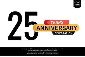 25:e årsdag firande logotyp svart gul färgad med text i grå Färg isolerat på vit bakgrund vektor mall design