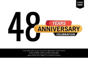 48: e årsdag firande logotyp svart gul färgad med text i grå Färg isolerat på vit bakgrund vektor mall design
