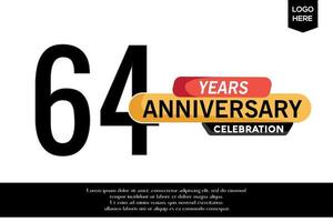 64: e årsdag firande logotyp svart gul färgad med text i grå Färg isolerat på vit bakgrund vektor mall design