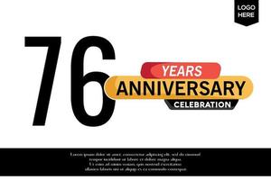 76: e årsdag firande logotyp svart gul färgad med text i grå Färg isolerat på vit bakgrund vektor mall design