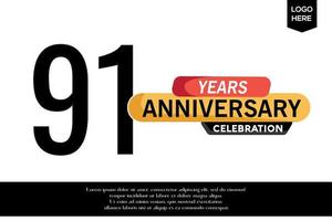91:a årsdag firande logotyp svart gul färgad med text i grå Färg isolerat på vit bakgrund vektor mall design