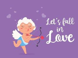 alla hjärtans cupid älskar lekfull ängel. söt pojke eller flicka cupid. flygande ängel skjuter kärlekspil. vektor