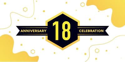18 Jahre Jahrestag Logo Vektor Design mit Gelb geometrisch gestalten mit schwarz und abstrakt Design auf Weiß Hintergrund Vorlage