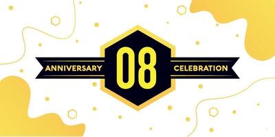 08 år årsdag logotyp vektor design med gul geometrisk form med svart och abstrakt design på vit bakgrund mall