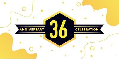 36 år årsdag logotyp vektor design med gul geometrisk form med svart och abstrakt design på vit bakgrund mall