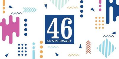 46 Jahre Jahrestag Feier Logo Weiß Zahlen Schriftart im Blau gestalten mit bunt abstrakt Design auf Weiß Hintergrund Vektor Illustration
