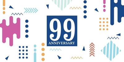 99 Jahre Jahrestag Feier Logo Weiß Zahlen Schriftart im Blau gestalten mit bunt abstrakt Design auf Weiß Hintergrund Vektor Illustration