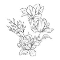 blommig linje konst. magnolia blomma översikt för blommig färg sidor, minimalistisk modern bröllop inbjudningar vektor