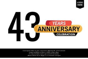 43 .. Jahrestag Feier Logo schwarz Gelb farbig mit Text im grau Farbe isoliert auf Weiß Hintergrund Vektor Vorlage Design