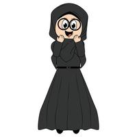 söt flicka hijab tecknad serie illustration vektor