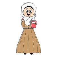 söt flicka hijab tecknad serie illustration vektor