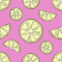 citron- sömlös mönster, bakgrund. citron- halvor och skivor illustration i en komisk, tecknad serie stil. vektor
