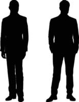 vektor silhuett av två män stående, människor, svart Färg, isolerat på vit bakgrund