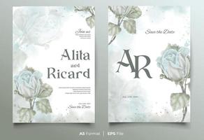 Aquarell Hochzeit Einladung Karte Vorlage mit Weiß und Grün Blume Ornament vektor
