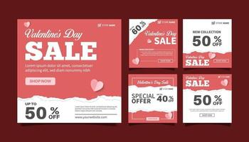 Satz Valentinstag Sale Banner Promotion, Rabatt-Marketing für Social-Media-Post-Template-Sammlung. Web-Banner-Werbedesign vektor