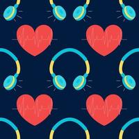 Vektor nahtloses Muster mit Kopfhörern und Herz, Hintergrundmusik