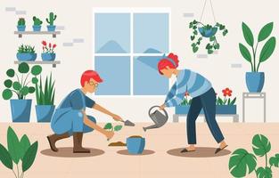 Gartenarbeit zu Hause mit Partnerkonzept vektor