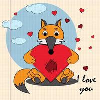 Farbkinderillustration mit dem kleinen Fuchs, der Herz umarmt vektor