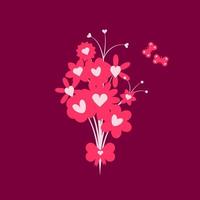 Blumen Strauß mit Schmetterlinge gebunden mit Herz gestalten Bogen. Liebe eben Symbol vektor