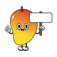 süß komisch Mango mit ein Inschrift Charakter. Vektor Hand gezeichnet traditionell Karikatur Jahrgang, retro, kawaii Charakter Illustration Symbol. isoliert Weiß Hintergrund. Mango Charakter