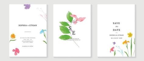 lyx bröllop inbjudan kort bakgrund vektor. minimal hand målad vattenfärg botanisk blommor textur mall bakgrund. design illustration för bröllop och vip omslag mall, baner, affisch. vektor