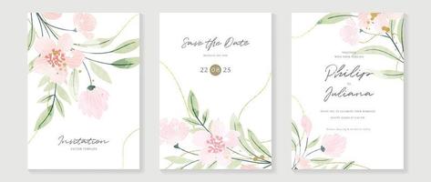 Luxus Hochzeit Einladung Karte Hintergrund Vektor. minimal Hand gemalt Aquarell botanisch Blumen Textur Vorlage Hintergrund. Design Illustration zum Hochzeit und vip Startseite Vorlage, Banner, Poster. vektor