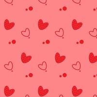 rot Herzen mit Tropfen und Kreise im nahtlos Muster isoliert auf ein rot Hintergrund. Liebe Konzept. Vektor Illustration