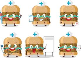 Arzt Beruf Emoticon mit Hamburger Karikatur Charakter vektor