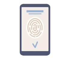 Scan Fingerabdruck auf Smartphone Bildschirm Symbol. Daten Schutz Konzept. biometrisch Zugriff Kontrolle. Biometrie Identifizierung und Überprüfung. Vektor eben Illustration