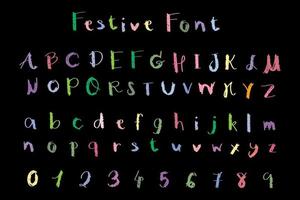 az alfabet brev och 0-9 tal festlig en d rolig font vektor och illustration