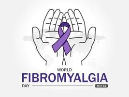 Welt Fibromyalgie Tag Illustration mit Hand und lila Band zum Gewalt, Bauchspeicheldrüse, Ösophagus, Hoden Krebs, Alzheimer, Epilepsie, Lupus, Sarkoidose und Fibromyalgie vektor