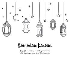 Vektor Illustration von islamisch Lampen, Sterne, Mond, und Wörter ‚ramadan karem' Das meint großzügig Ramadan. geeignet zum Poster, Banner, Einladung Karte, Buch Abdeckung, Präsentation, Geschenk Design, usw