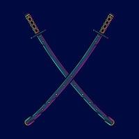 Samurai Schwert Vektor Logo. bunt Katana Design mit dunkel Hintergrund. abstrakt Vektor Illustration. isoliert schwarz Hintergrund zum T-Shirt