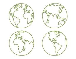 einstellen von Linie Globus isoliert Planet Erde Karte Hand zeichnen auf Weiß Hintergrund. Vektor Design Illustration.