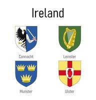 Mantel von Waffen von das Provinzen von Irland, alle irisch Regionen Emblem vektor
