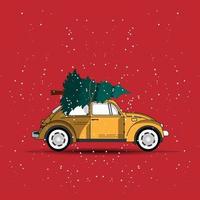 ein Auto Tragen Weihnachten Baum vektor