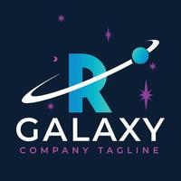 Galaxis Vorlage auf r Brief. Planet Logo Design Konzept vektor